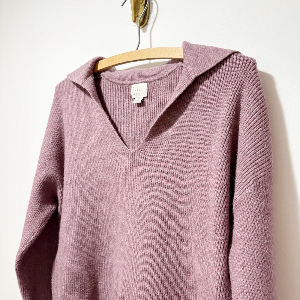 A New Day Collared V-Neck Polo Ribbed Pullover Sweater Size Small Purple Mauve - Picture 7 of 12